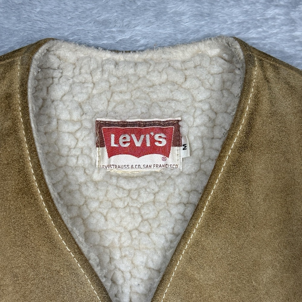 Vintage Levis Suede‎ Sherpa Vest Mens Medium Brown Snaps Western Leather Cowboy - Picture 3 of 12